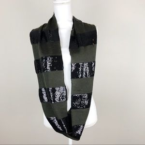 Alice & Olivia Olive and Black Sequin Stripe Scarf
